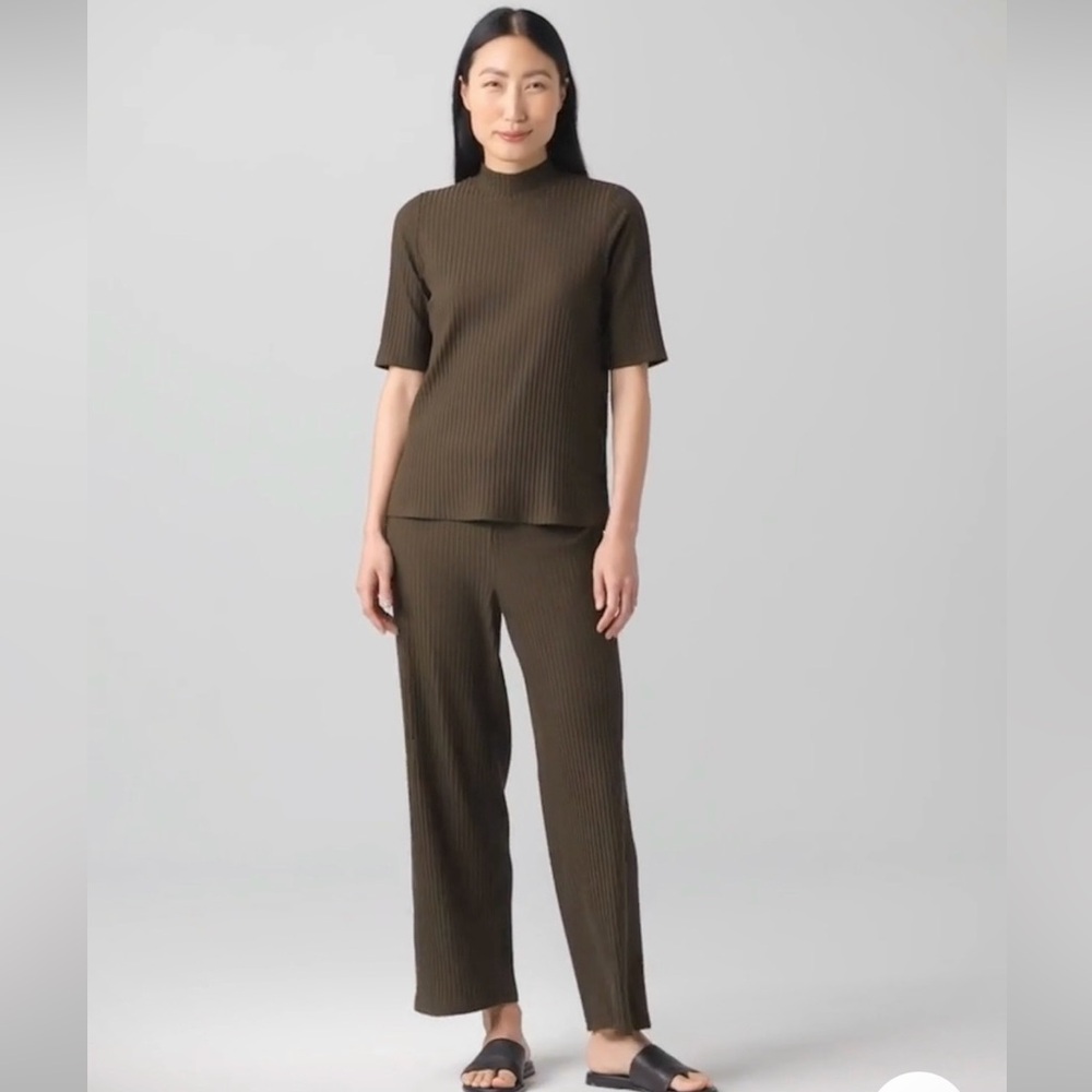 NWT! New Eileen Fisher Textured Stretch Rib Wide-Leg Pant (“Wren” Brown): Large